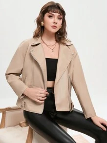 GENKIRA Áo khoác Moto có khóa kéo - Màu Khaki - Xem 3