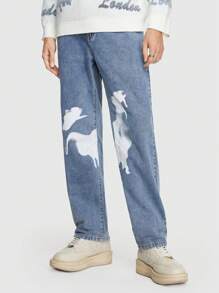 ROMWE MEN Street Life Các bạn In Bàn chải Quần legging thẳng - Màu xanh lam - Xem 6