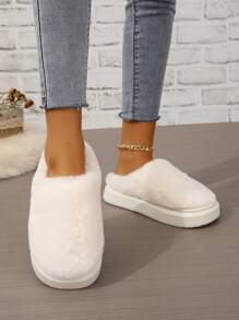 Women's Fashionable And Comfortable Round Toe Lined Home Shoes With Thick Anti-slip Sole, White - White - View 3