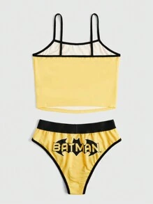Batman X ROMWE Cartoon Graphic Contrast Binding PJ Set - Multicolor - View 2