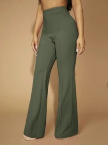 SHEIN SXY 素色喇叭褲 - 軍綠色 - 查看 5