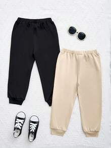 SHEIN Young Girl 2pcs Bow Front Sweatpants - Apricot - View 2