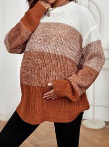 SHEIN Maternity Color Block Drop Shoulder Sweater With Long Sleeve, For Winter - Multicolor - View 3