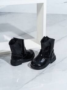 新款秋冬耐用、溫暖舒適平底西式牛仔嬰兒靴，適合各種服裝 - 黑色 - 查看 7