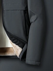 男士长袖字母拼接细节泰迪绒连帽羽绒服（不含内衬），秋冬款 - 灰色 - 查看 4