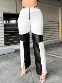 SHEIN SXY 雙色下擺開叉長褲 - 黑與白 - 查看 4