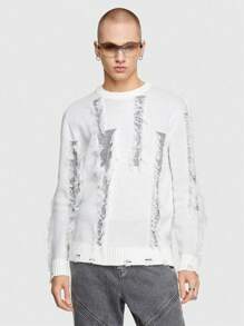 ROMWE MEN Street Life Guys Ripped Frayed Trim Sweater - Multicolor - View 5