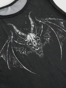 ROMWE Goth Skull & Wings Print Mesh Tank Top - Black - View 4