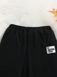 SHEIN 女大童字母貼布加絨內裏衛褲 - 黑色 - 查看 6