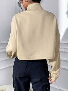 SHEIN Essnce Slogan Graphic High Neck Drop Shoulder Sweatshirt - Apricot - View 2