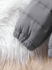 男童拉链毛绒装饰连帽棉服外套 - 灰色 - 查看 3