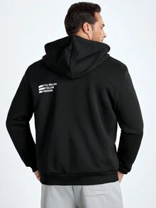 Manfinity Homme Men Plus Slogan Graphic Zip Up Dây rút Áo hoodie - màu đen - Xem 2