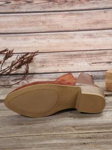 女士時尚棕色低跟短靴帶側拉鍊設計和尖頭 - 棕色 - 查看 5