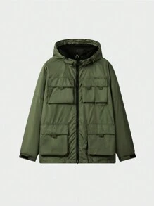 In My Nature Nam Túi có nắp Viền kéo ra áo có mũ Vỏ mềm Áo khoác - xanh quân đội - Xem 3