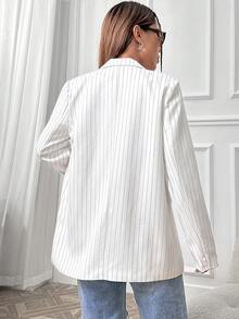 SHEIN Unity Striped Print Double Breasted Blazer - White - View 2