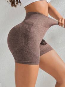 Gameset SHEIN Sport Wide Waistband Sports ShortsWomen Sweat Short, Gym Short, Biker Short - Coffee Brown - View 5