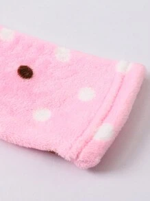 年輕女孩圓點印花連帽腰帶法蘭絨長袍 - 粉色 - 查看 5