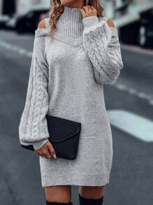 SHEIN LUNE 挖肩麻花編織燈籠袖毛衣洋裝