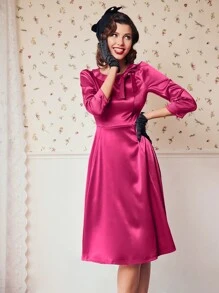 Vintamour Bow Front Puff Sleeve Dress