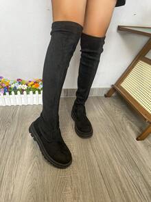 Women's Over The Knee Fashion Boots With Elastic Tight Leg Cuffs, Sexy Stage Performance Boots For Plus Size Women - Black - View 6