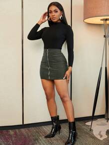 SHEIN Clasi Zip Up Corduroy Bodycon Skirt