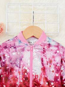 SHEIN Baby Girl Sequin Effect Bomber Jacket - Multicolor - View 3