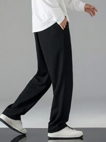 男士休闲宽松加厚华夫格直筒裤 - 黑色 - 查看 4