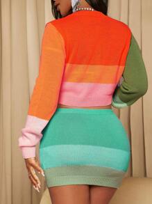 Slaydiva 撞色緊身針織短裙 - 彩色 - 查看 2
