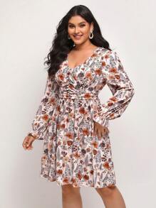 Anis Illustration 大碼印花喇叭袖洋裝 - 彩色 - 查看 6