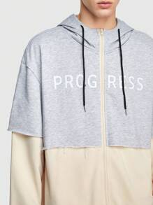 ROMWE MEN Street Life Men Letter Print Drop Shoulder Drawstring Hooded 2 In 1 Jacket - Grey - View 6