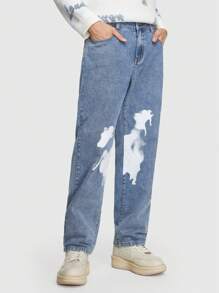 ROMWE MEN Street Life Các bạn In Bàn chải Quần legging thẳng - Màu xanh lam - Xem 1