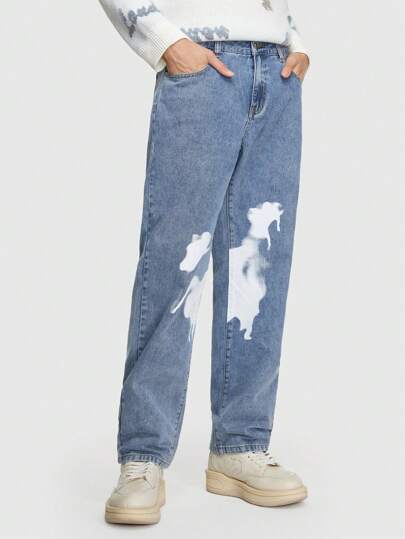 Street Life Männer Jeans mit geradem Beinschnitt, Pinselstrich Muster