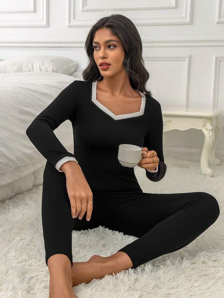 Set ropa interior térmica ribete en contraste - Negro - Añade 4