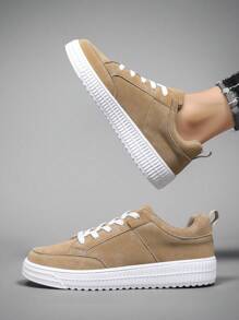 男士运动鞋、男士休闲鞋、时尚个性街头学生帅气鞋、系带男鞋、男士板鞋 - 卡其色 - 查看 4