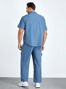 Manfinity Homme Men Plus Flap Detail Shirt & Pants Without Tee - Dusty Blue - View 2