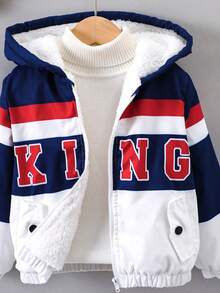 男小童1入組字母圖案撞色加絨內裏連帽夾克 - 彩色 - 查看 5