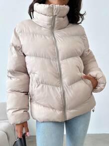 EURMUSE Zip Up Hooded Puffer Coat - White - View 4