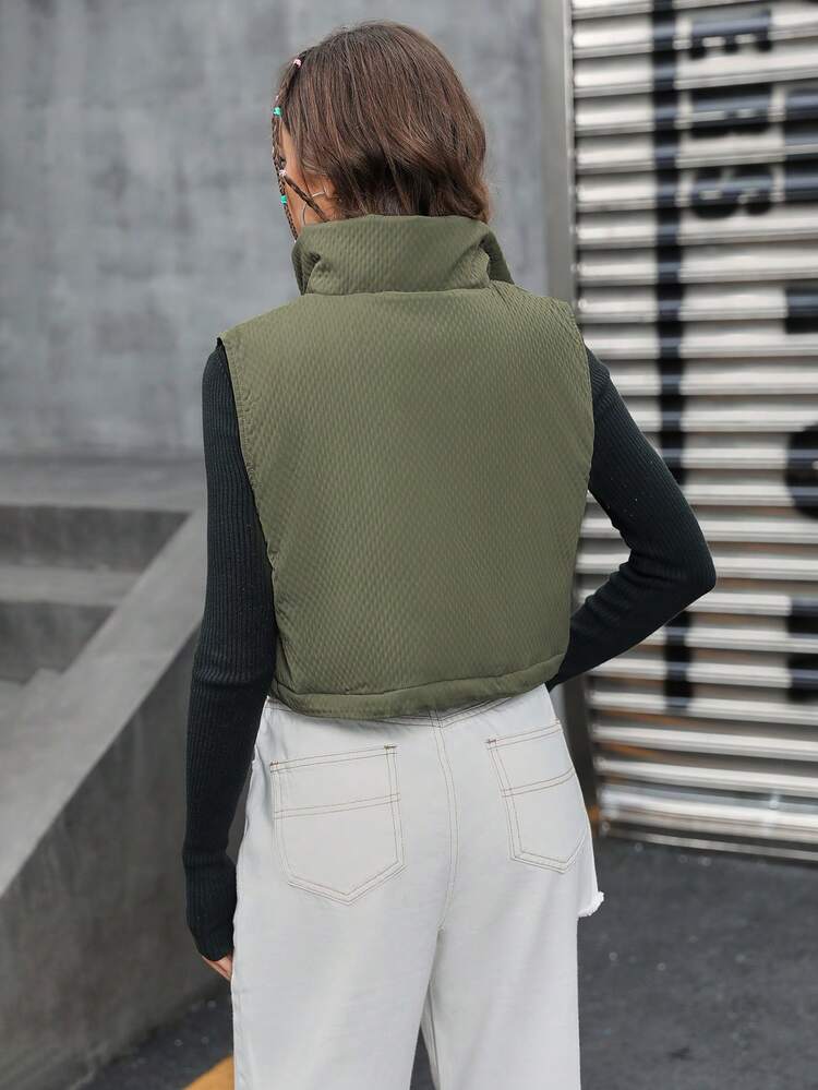 Zip Up Crop Vest Padded Padded Coat Clothes Winter