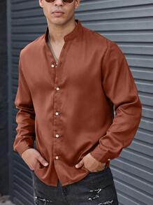 Manfinity Homme Men Solid Button Up Shirt - Rust Brown - View 4