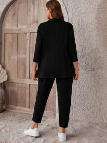 SHEIN LUNE Große Größe Hose & Blazer Schalkragen, offener Front