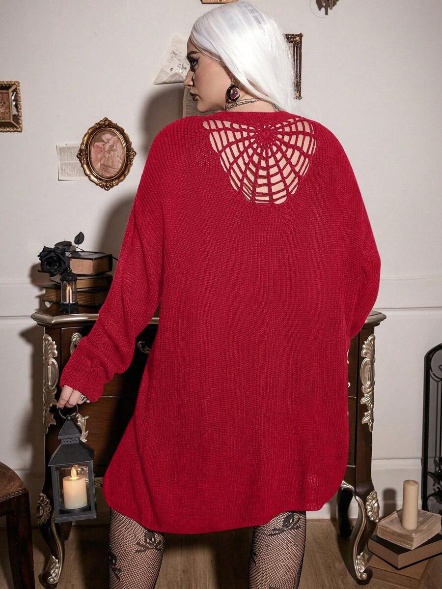 Flirla Áo khoác cardigan hở vai hở lưng cỡ lớn - Đỏ - Xem 1