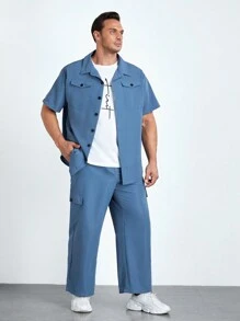 Manfinity Homme Men Plus Flap Detail Shirt & Pants Without Tee - Dusty Blue - View 6