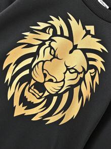 Young Boy Lion Print Sweatshirt & Sweatpants - Black - View 6