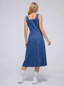 SHEIN EZwear Vestido vaquero con botones en la parte delantera - Azul lavado medio - Ver 2