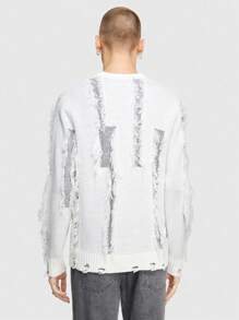 ROMWE MEN Street Life Guys Ripped Frayed Trim Sweater - Multicolor - View 3