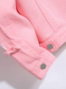 Manfinity Homme Men Long Sleeve Slogan Graphic Flap Pocket Denim Jacket Without Tee , Pink , For Fall - Pink - View 6