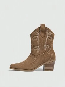 Của phụ nữ Gót chân Pointed Toe Phong cách phương Tây Thêu Da lộn Mắt cá chân Khởi động Đối với Mùa Thu /đông - màu nâu - Xem 3