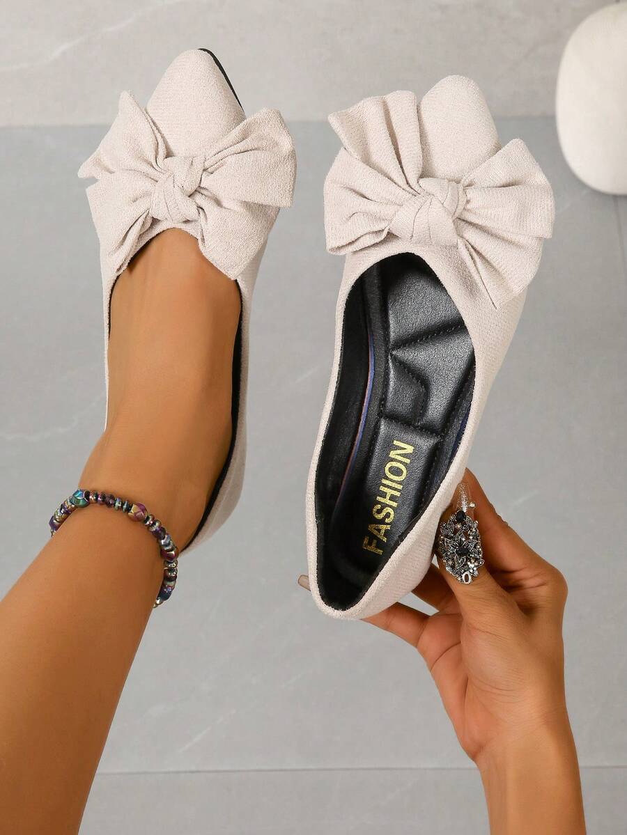 女式時尚大碼蝴蝶結裝飾舒適平底鞋