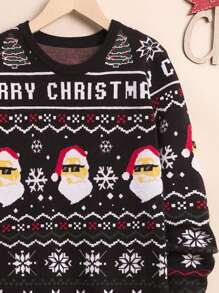 SHEIN Tween Boy Christmas Santa Claus & Snowflake Pattern Sweater,In Fall/Winter - Multicolor - View 3