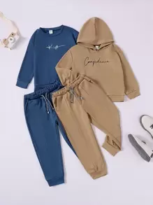 SHEIN Leap Crew Young Boy 2sets Letter Graphic Hoodie & Drawstring Waist Sweatpants - Multicolor - View 1